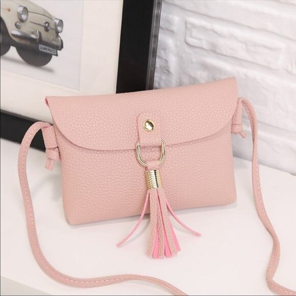 Cider Pink Leather Crossbody Bag with Tassel - Picture 3 of 6
